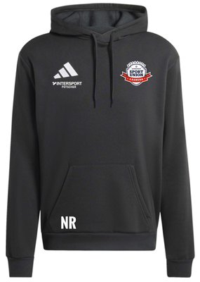 Schwarzer Hoodie mit Adidas-Logo, Sport Union Lassee und Initialen NR.