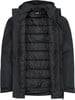 Schwarze Herrenjacke mit offenem Reißverschluss und gestepptem Futter.