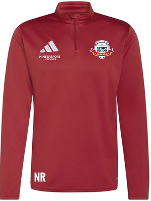 Rotes Sweatshirt mit Adidas-Logo und NR-Aufschrift.