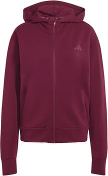 Damen-Weinrote Adidas Kapuzenjacke mit durchgehendem Reißverschluss und Logo auf der Brust.