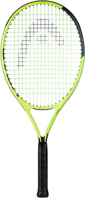 HEAD Tennisschläger mit neongrünem Rahmen und schwarzem Griffband. HEAD Tennisschläger mit neongrünem Rahmen und schwarzem Griffband.
