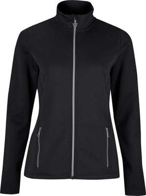 Schwarze Damenjacke mit durchgehendem Reißverschluss und hohem Kragen. Schwarze Damenjacke mit durchgehendem Reißverschluss und hohem Kragen.