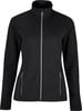 Schwarze Damenjacke mit durchgehendem Reißverschluss und hohem Kragen.