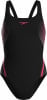 Schwarzer Speedo Badeanzug für Damen mit rosa Muster und Logo.