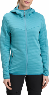 Damen-Türkis-Steppjacke mit Kapuze und durchgehendem Reißverschluss. Damen-Türkis-Steppjacke mit Kapuze und durchgehendem Reißverschluss.