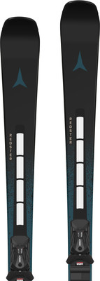 Atomic Redster Skier mit schwarzer Oberfläche und blauem Farbverlauf. Atomic Redster Skier mit schwarzer Oberfläche und blauem Farbverlauf.