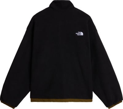 Schwarze Fleecejacke von The North Face mit weißem Logo auf der Brust. Schwarze Fleecejacke von The North Face mit weißem Logo auf der Brust.
