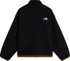 Schwarze Fleecejacke von The North Face mit weißem Logo auf der Brust.