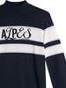 Dunkelblauer Pullover mit weißen Streifen und Logo