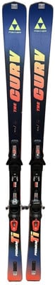 Fischer The CURV Skier mit Bindung, dunkelblau mit orange-gelben Akzenten. Fischer The CURV Skier mit Bindung, dunkelblau mit orange-gelben Akzenten.