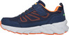 Kinder dunkelblauer Sneaker mit orangefarbenen Akzenten und Klettverschluss.