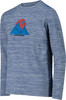 Blaues Langarmshirt mit Berg- und Sonnenaufdruck.
