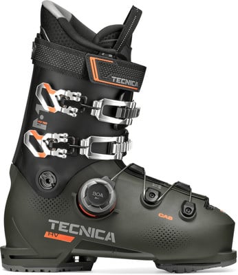 Tecnica HV Skischuh mit orangefarbenen Details und BOA-System. Tecnica HV Skischuh mit orangefarbenen Details und BOA-System.