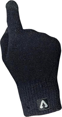 Schwarze Strickhandschuhe mit Logo am Handgelenk. Schwarze Strickhandschuhe mit Logo am Handgelenk.