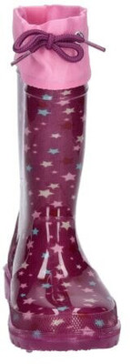 Gummistiefel mit rosa Bündchen und Sternen auf dunkelviolettem Grund. Gummistiefel mit rosa Bündchen und Sternen auf dunkelviolettem Grund.