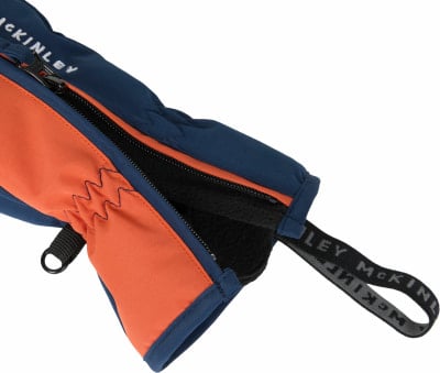 McKinley Handschuhe mit orangefarbenem Detail und Reißverschluss, Logo auf Band. McKinley Handschuhe mit orangefarbenem Detail und Reißverschluss, Logo auf Band.