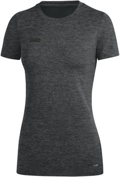 Dunkelgraues Damen-T-Shirt mit kurzen Ärmeln und JAKO-Logo.