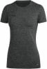 Dunkelgraues Damen-T-Shirt mit kurzen Ärmeln und JAKO-Logo.