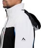 Weiße Jacke mit schwarzen und blauen Details und McKinley-Logo.