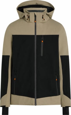 Herrenjacke mit Kapuze, beige und schwarz, mit orangefarbenen Details. Herrenjacke mit Kapuze, beige und schwarz, mit orangefarbenen Details.