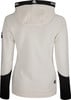 Rückansicht eines Damen-Hoodies in Beige mit schwarzen Details und Logo.