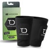 Schwarze Schienbeinschoner mit TD TAPEDESIGN Logo und Verpackung.