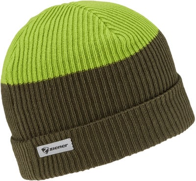 Grüne und braune Strickmütze mit ZIENER-Logo. Grüne und braune Strickmütze mit ZIENER-Logo.