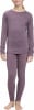 Mädchen in dunkelvioletter Thermo-Langarmkleidung und Leggings.