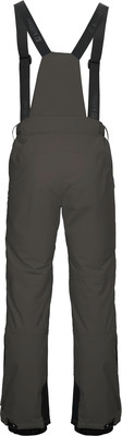 Rückansicht einer dunkelgrauen Skihose mit Latz und schwarzen Trägern. Rückansicht einer dunkelgrauen Skihose mit Latz und schwarzen Trägern.