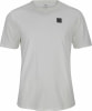 Weißes Herren-T-Shirt mit kurzen Ärmeln und schwarzem Logo auf der Brust.