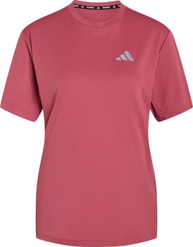 Rosa Adidas T-Shirt mit Logo auf der Brust und Schriftzug am Saum.