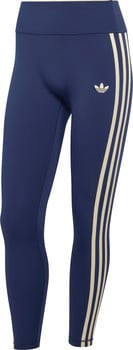 Damen dunkelblaue Adidas Leggings mit beige Streifen und Logo.