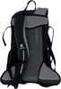 Rückseite eines schwarzen Deuter-Rucksacks mit atmungsaktiver Netzoberfläche.