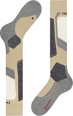 Socken mit geometrischem Muster in Beige und Grau mit dunklem Detail. Socken mit geometrischem Muster in Beige und Grau mit dunklem Detail.