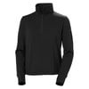 Schwarzer Damenpullover mit langen Ärmeln und hohem Kragen.