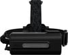 Schwarze Stirnlampe mit Stoffband und Batterieanzeige.