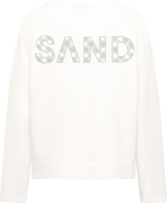 Weißes Sweatshirt mit SAND-Schriftzug in Karomuster. Weißes Sweatshirt mit SAND-Schriftzug in Karomuster.