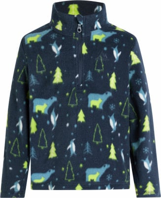 Dunkelblaue Fleecejacke mit Pinguin- und Eisbärenmuster. Dunkelblaue Fleecejacke mit Pinguin- und Eisbärenmuster.