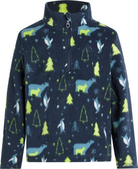 Dunkelblaue Fleecejacke mit Pinguin- und Eisbärenmuster.
