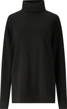 Schwarzer Damenpullover mit Rollkragen und langen Ärmeln.