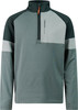 Grüner Herrenpullover mit kurzem Reißverschluss und Farbblöcken.