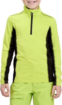 Hellgrüner Jungenpullover mit Reißverschluss am Kragen und schwarzen Seiten. Hellgrüner Jungenpullover mit Reißverschluss am Kragen und schwarzen Seiten.