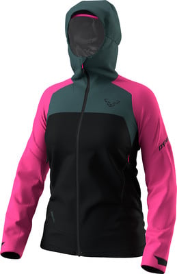 Damenjacke von Dynafit mit Kapuze und farbenfrohem Design für Outdoor-Aktivitäten. Damenjacke von Dynafit mit Kapuze und farbenfrohem Design für Outdoor-Aktivitäten.