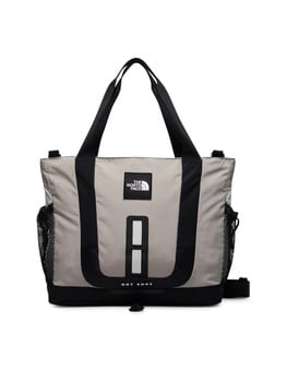 Graue The North Face Umhängetasche mit schwarzen Details und Logo.