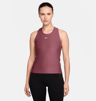 Damen-Tanktop von Nike in Rosa mit Logo auf der Brust und schwarzer Leggings.