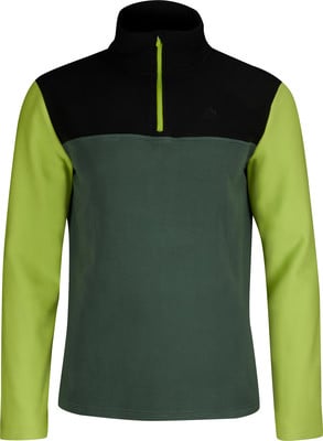 Schwarzes Fleece-Oberteil mit grünen Ärmeln und neongelbem Reißverschluss. Schwarzes Fleece-Oberteil mit grünen Ärmeln und neongelbem Reißverschluss.