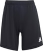 Schwarze Adidas Herrenshorts mit weißem Logo am Bein.
