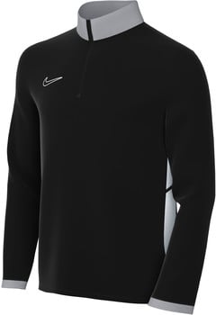 Schwarzer Pullover mit grauem Kragen und weißem Nike-Logo.