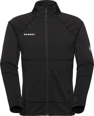 Schwarze Herrenjacke von Mammut mit Reißverschluss und Logo auf der Brust. Schwarze Herrenjacke von Mammut mit Reißverschluss und Logo auf der Brust.