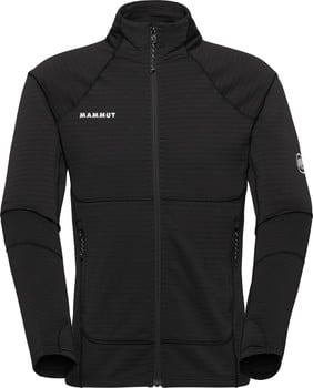 Schwarze Herrenjacke von Mammut mit Reißverschluss und Logo auf der Brust.